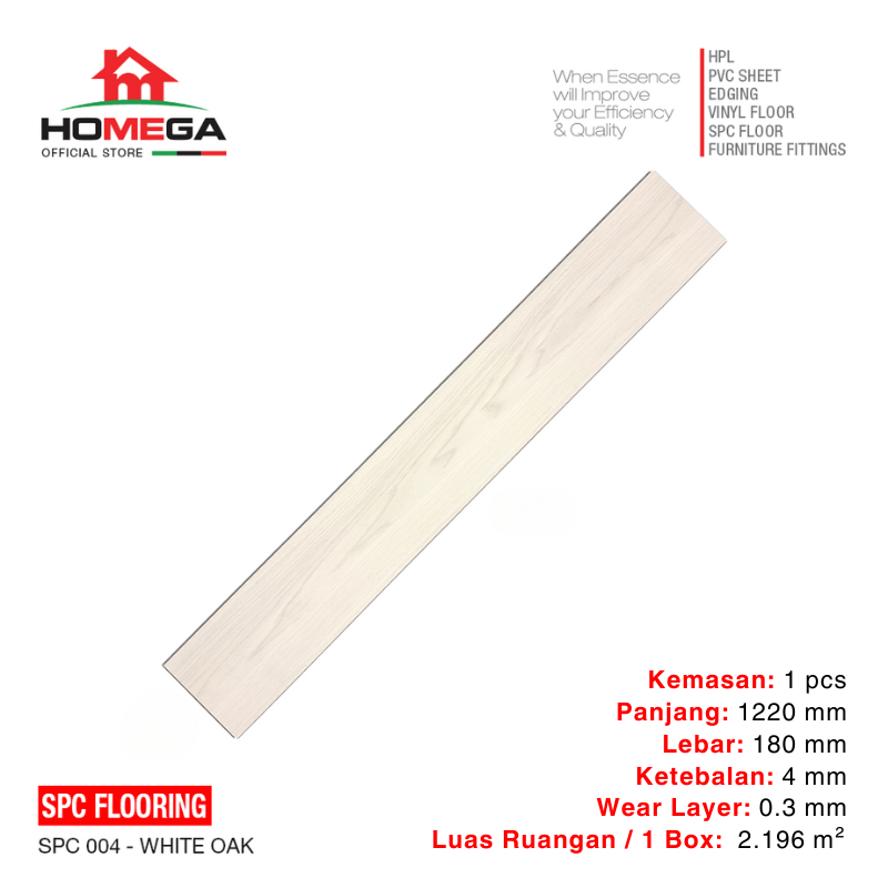 HOMEGA SPC Flooring - Lantai Kayu Parket Parkit Parquet Klik - Tekstur Wood White Oak - 1 Pcs