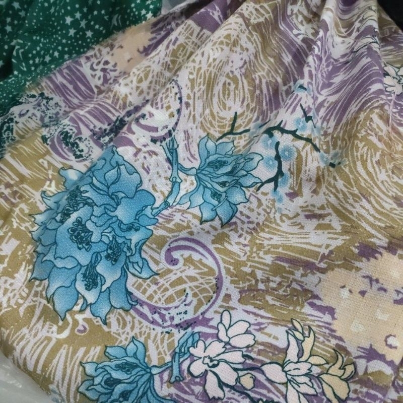 KAIN KILOAN KATUN RAMI MOTIF BUNGA LAVENDER UTUH