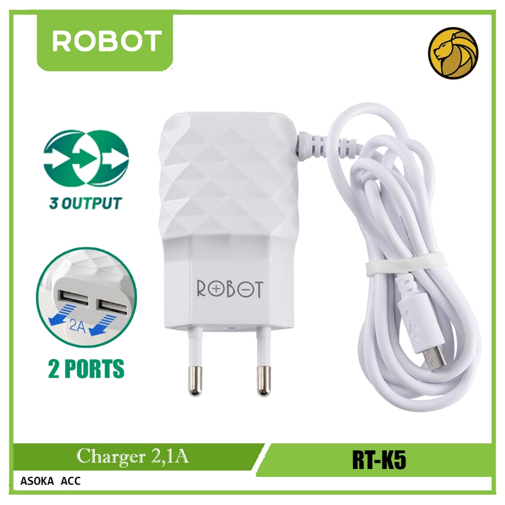 Robot Charger RT-K5 Bisa Cas 3 Hp Sekaligus 2 Ports USB + Free 1 Kabel Micro RT K5