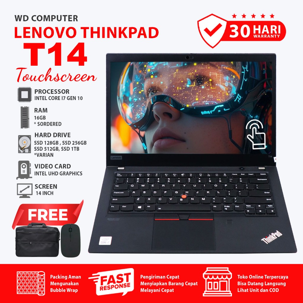 Lenovo Thinkpad T14 Touchscreen G1 Core I7 Gen 10 I Ram 16 Gb Ssd 1TB I Bonus Mouse Dan Tas