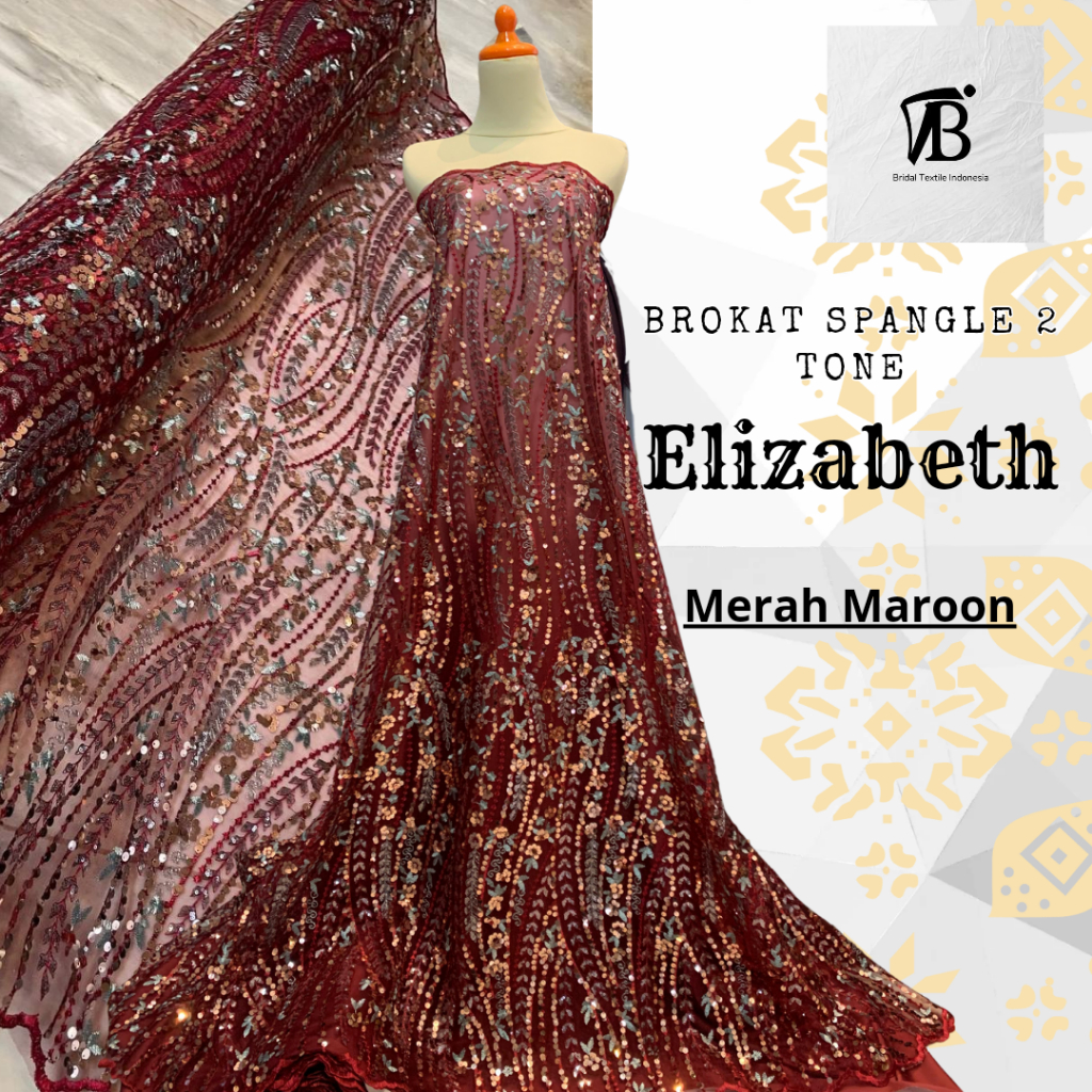 0.5  Meter Kain Bahan Brokat Tile ulle Bordir Payet Elizabeth Spangle Sparkling 2 Tone Bahan Kebaya 