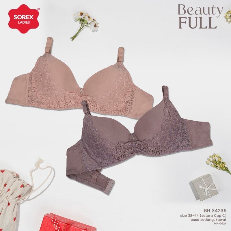 Sorex Bh/Bra Kawat Cup C Busa Sedang Kait 3 Renda Cantik Lembut Nyaman