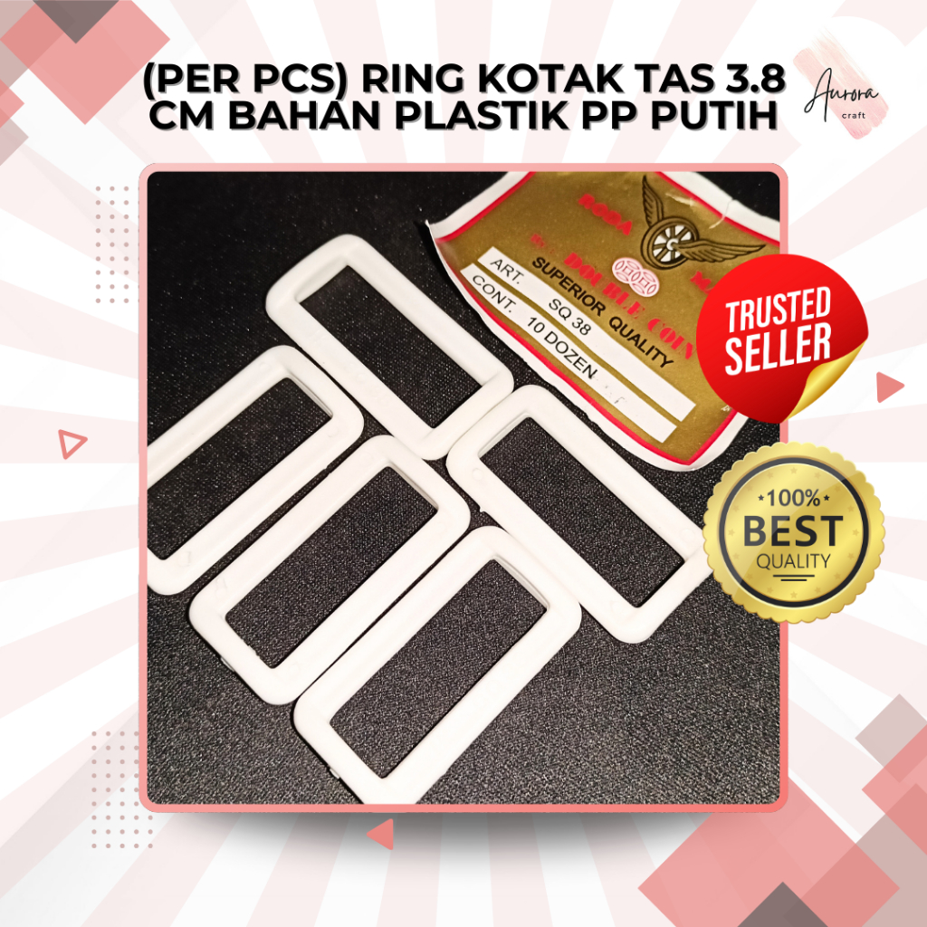 (PER PCS) RING KOTAK TAS 3.8 CM BAHAN PLASTIK PP PUTIH
