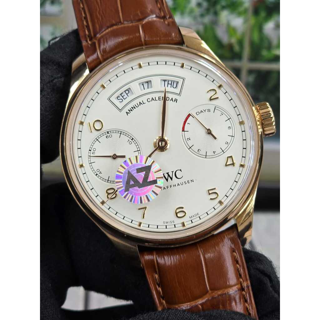 Jam Tangan Luxury IWC Anual Calender Swiss Automatic AZ 44mm Bronze Dial Rose Gold