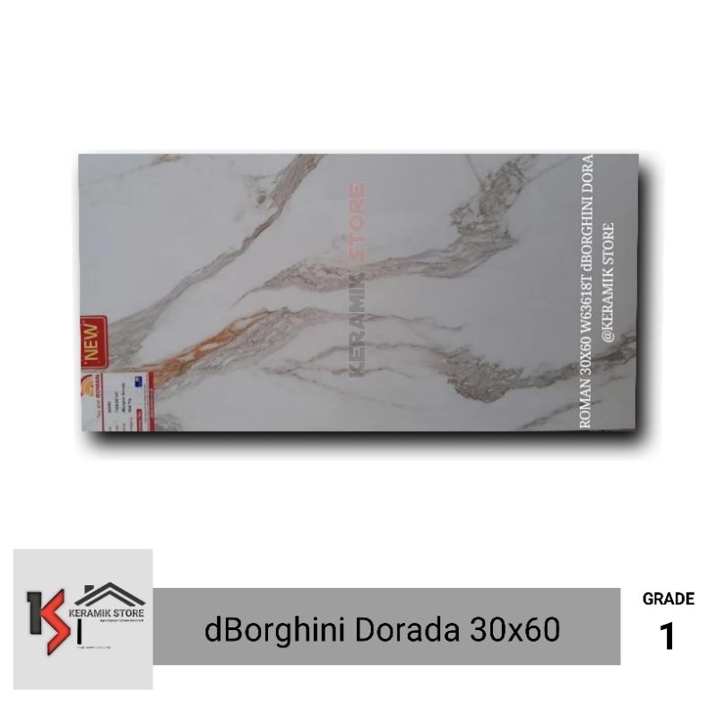 Keramik Dinding Roman 30x60 (Glossy) dBorghini Dorada Grade A Putih Carara