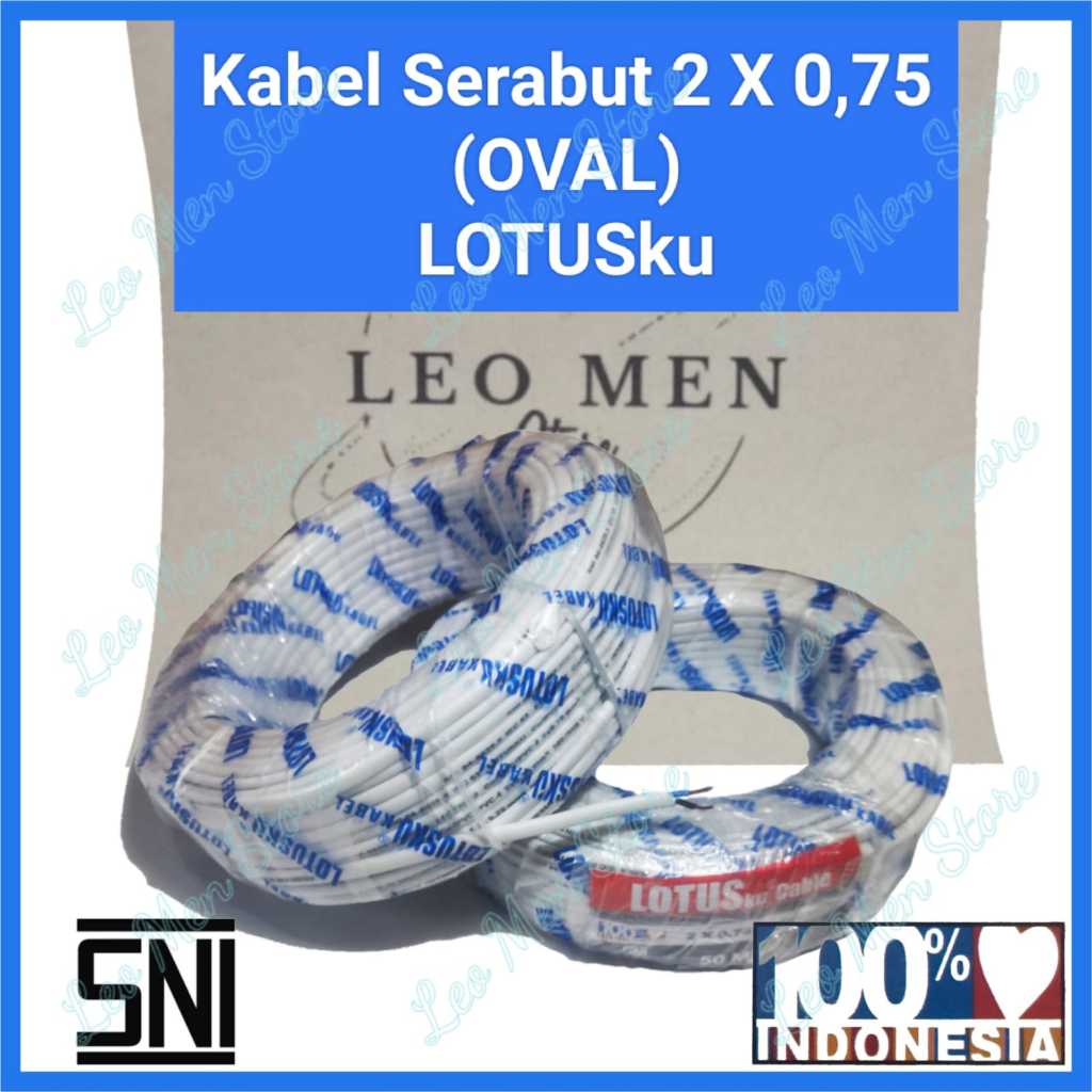 Kabel Listrik Oval/Gepeng~Kabel Listrik LOTUSKU~Serabut Tembaga 2x0,75mm~Putih~Meteran
