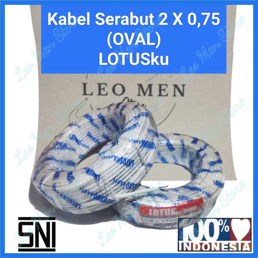 Kabel Oval/Gepeng~Kabel Listrik~Serabut~2x0,75mm~Tembaga~Putih~LOTUSKU~Meteran