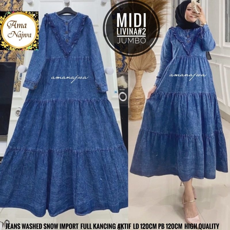 NEW GAMIS MIDI DRESS LIVINA LD 120 BAHAN PREMIUM