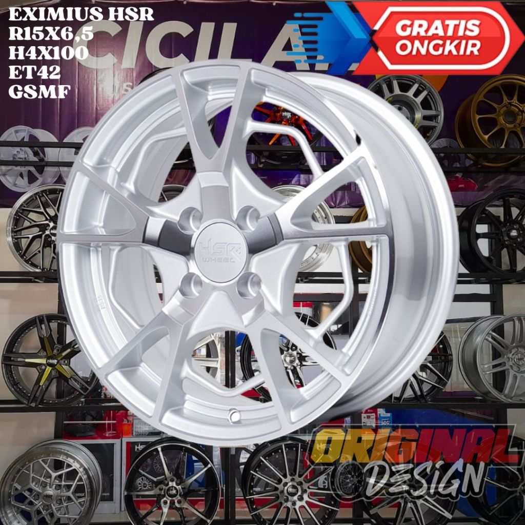 Velg Mobil Ring 15 HSR EXIMIUS R15 LEBAR 6,5 LOBANG BAUT 4 ET42 SILVER