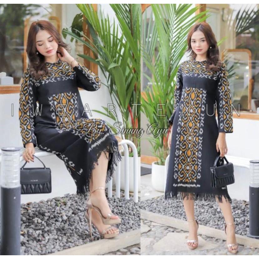 Dress tenun pesta couple tenun dress wanita kondangan dress pesta