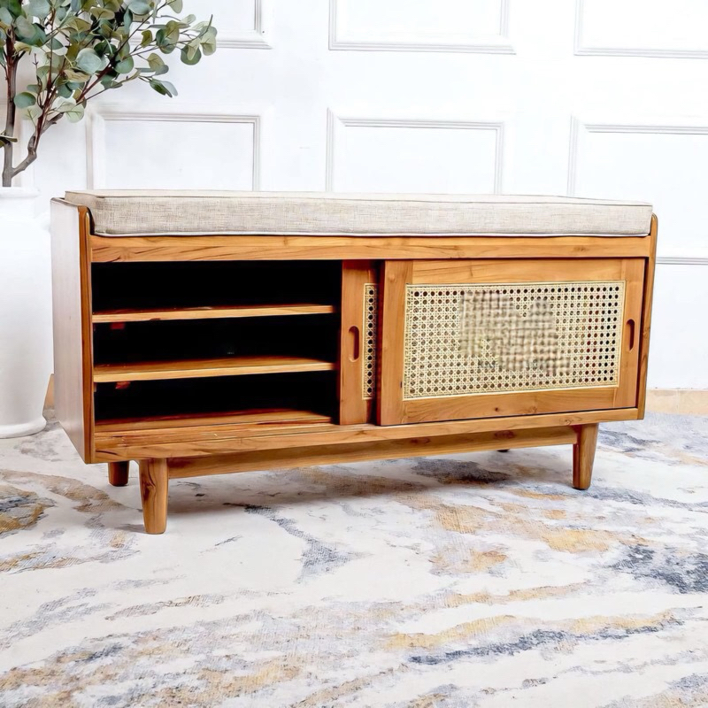 Bufet rak sepatu minimalis kayu jati minimalis cantik jepara