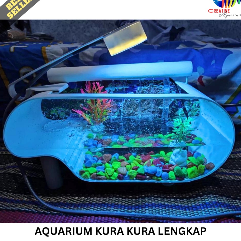 Aquarium kura kura aquarium mini full set dengan mesin filter air mancur rumah kura kura lengkap den