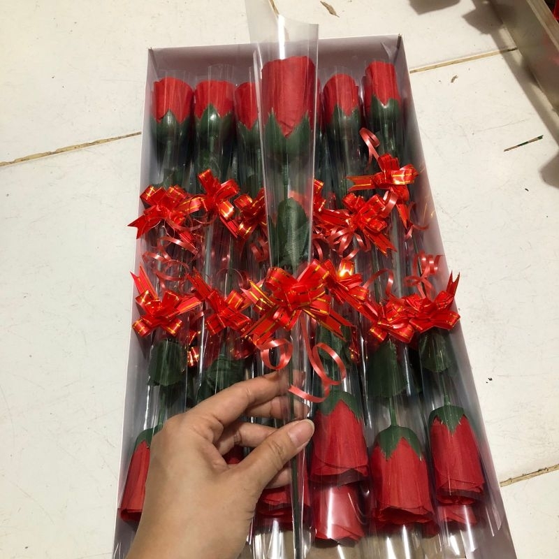 ECER Bunga Mawar 1 Tangkai Plastik SATUAN | Bunga Valentine | Bunga Mawar Palsu MERAH | Bunga Mawar 