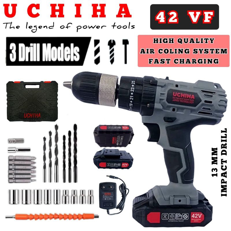 UCHIHA 42VF bor listrik mesin bor baterai tangan cordless drill battery bor tanpa kabel bor lithium-