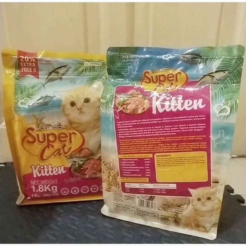 Supercat Dry Food 1.8 kg Kitten Super Cat Dry Food 1.5 kg free 300 gr / 1.8 kg Makanan Kering Anak K