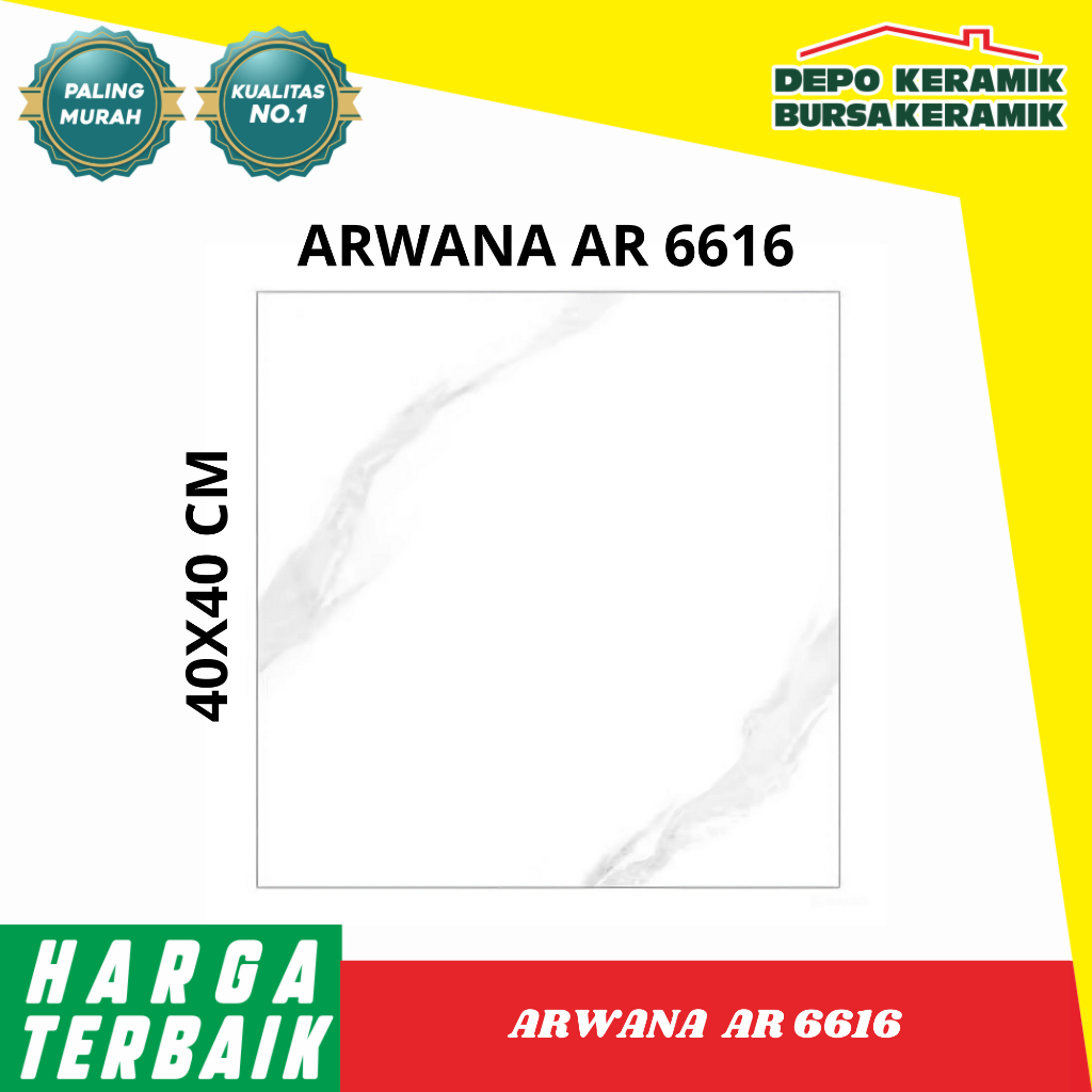 ARWANA 40X40 AR 6616 WHITE G1 -  Teksture / Glossy / Arwana 6616 White 40x40, Dalam Rumah, Dapur, Gl