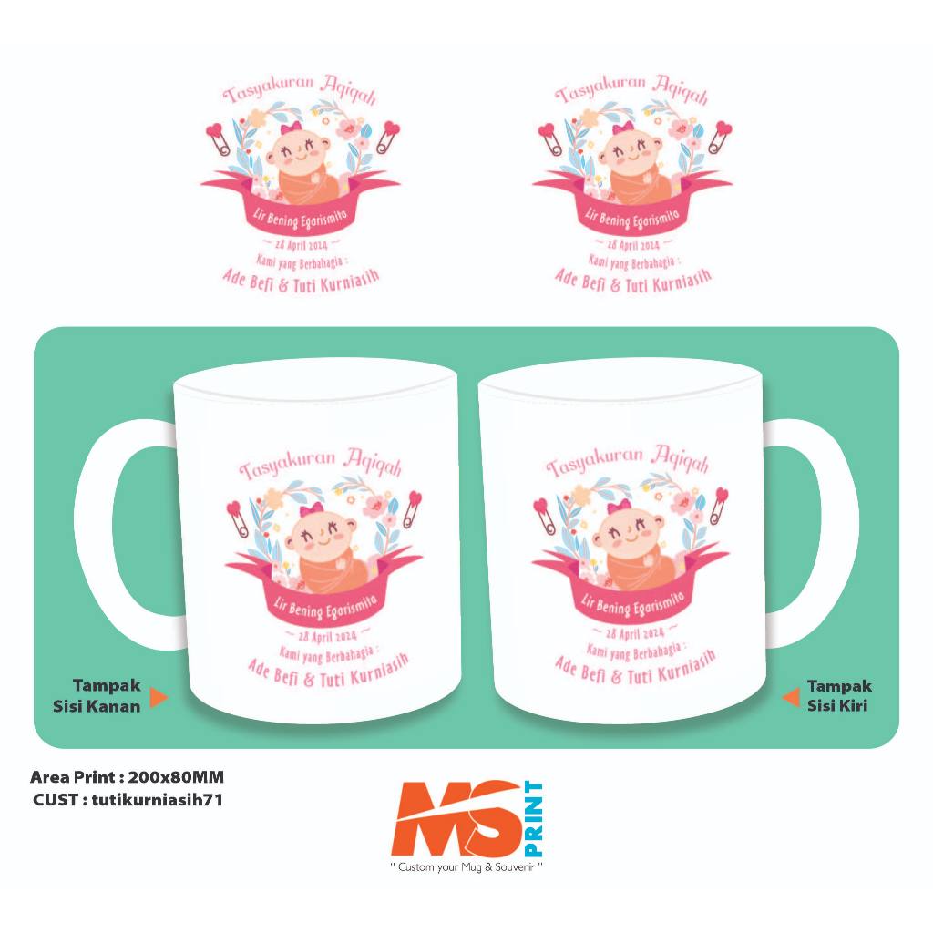 Mug Aqiqah Printing Custom Nama Foto Premium