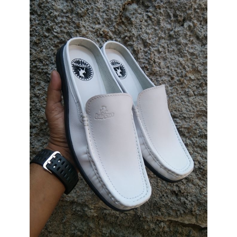 sepatu sandal Bustong warna putih kulit sapi asli