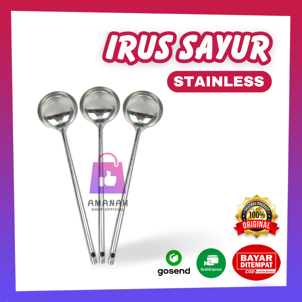 Irus Sayur Full Stainless Steel Tebal Berkualitas | Irus Stainless Steel Panjang | Centong Sayur Teb