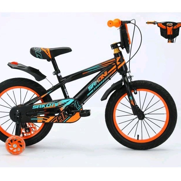 SEPEDA ANAK LAKI BMX SAKONI LEONIDAS UKURAN 12/16 /18/20 INCH BAN 2.5 - Orange, 18