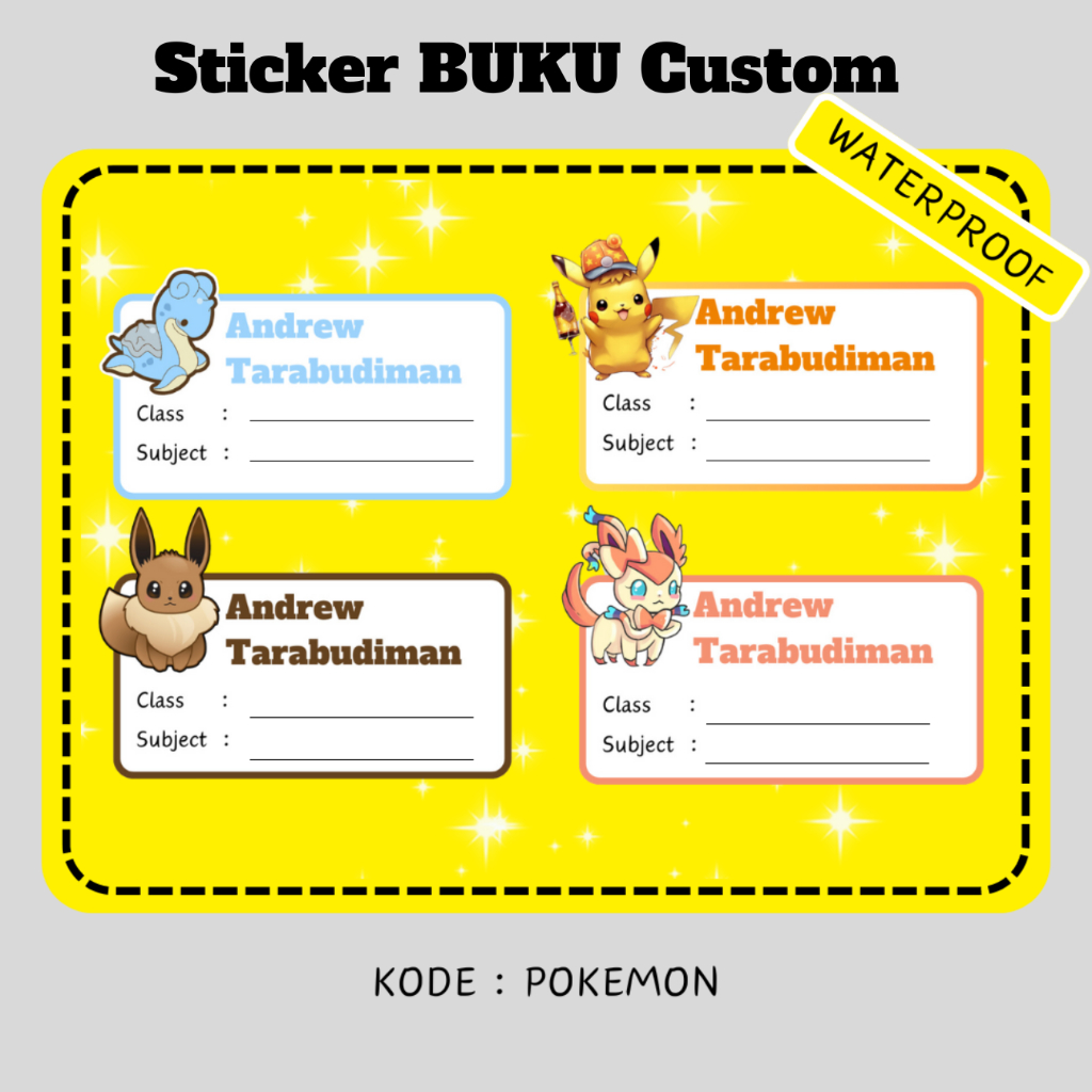 

56 PCS Sticker Nama Buku / Stiker Custom Nama Buku Sekolah Anak Kartun stiker