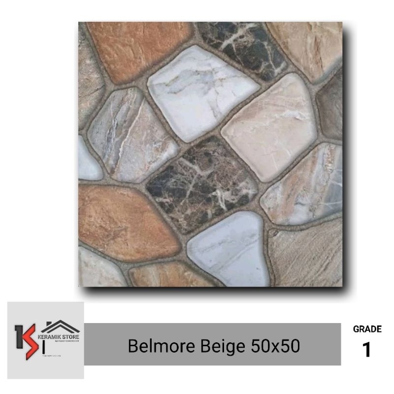 Keramik Teras 50x50 Batu Alam Mulia Belmore Beige Motif Batu Alam