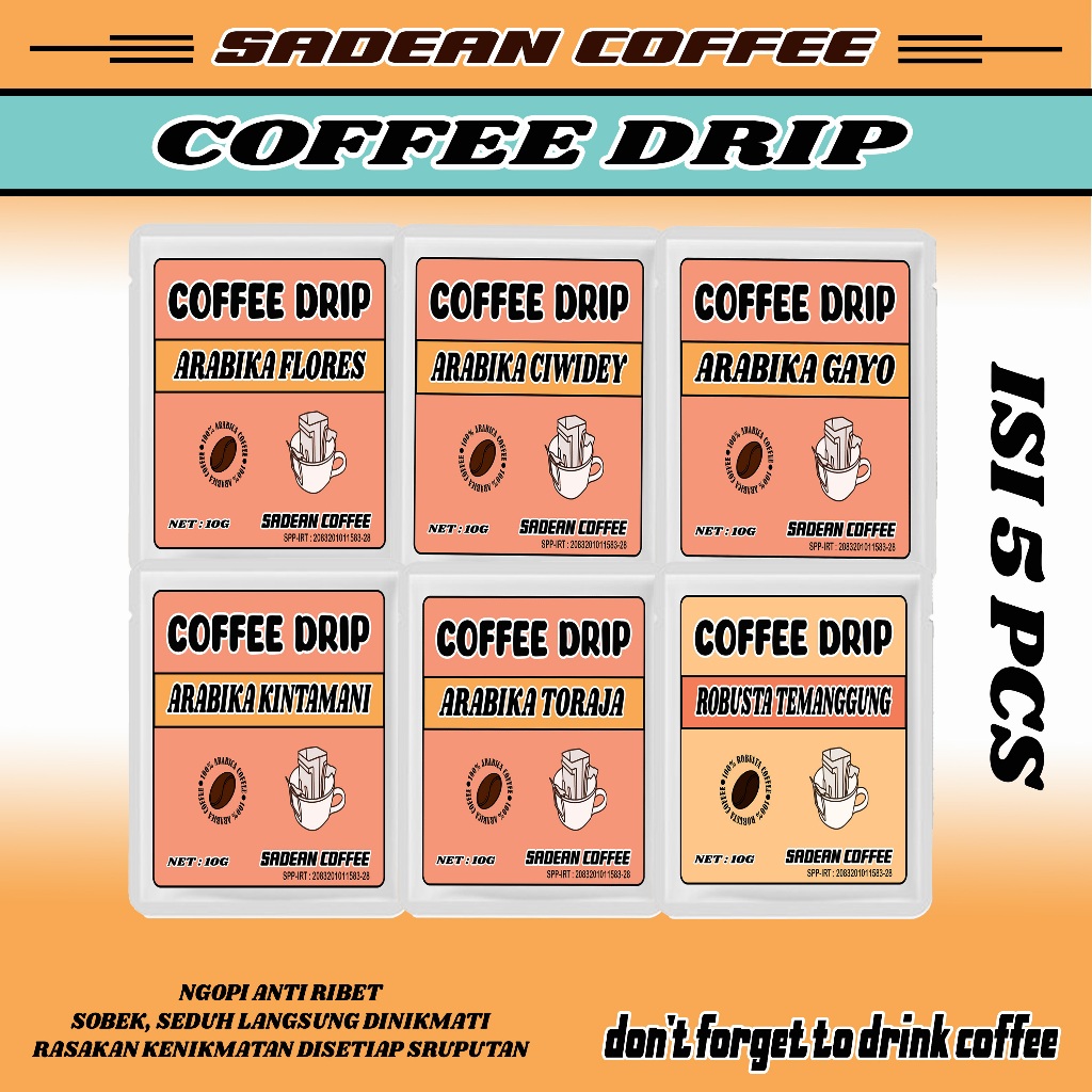 

COFFEE DRIP BAG ISI 5 PCS ARABIKA DAN ROBUSTA / COFFEE DRIP ARABIKA / COFFEE SACHET SIAP SEDUH 5 PCS
