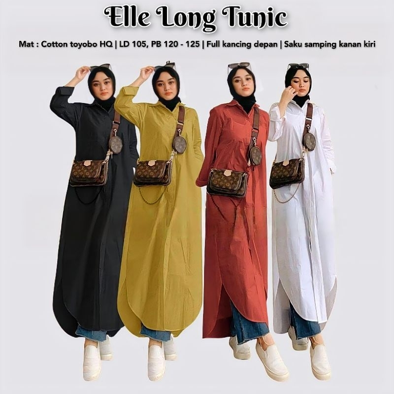 Elle Long Tunik Toyobo Premium By Zeline-Tunik Katun Toyobo Import LD 105-Tunik Polos Wanita Terbaru