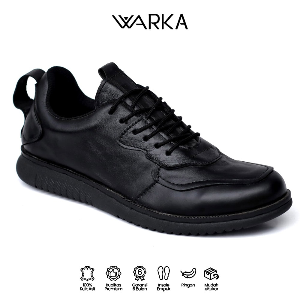 WARKA SKYLER Sepatu Formal Casual Kulit Asli Kerja Kantor Pria - Hitam