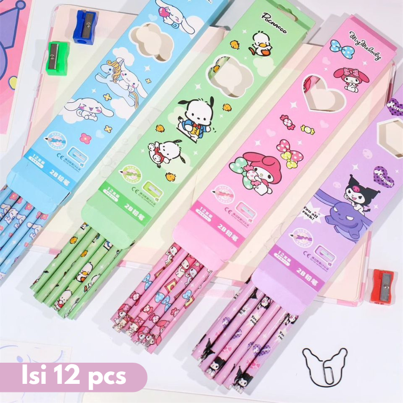 

PENSIL 2B MOTIF KARAKTER LUCU / PENSIL 1 BOX ISI 12PCS BONUS SERUTAN