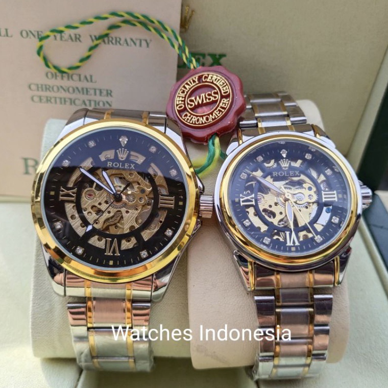KODE Y37L Bisa Cod Jam Tangan Couple Rolex Automatic Skelaton Rolex Otomatis Transparan Romawi