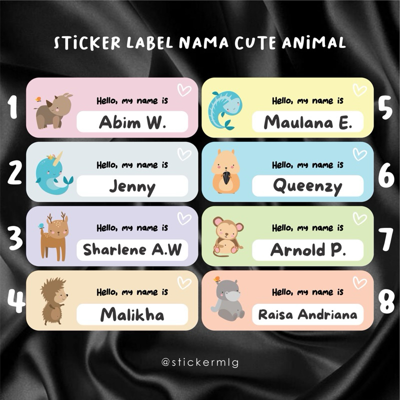 

STICKER LABEL NAMA cute animal edition