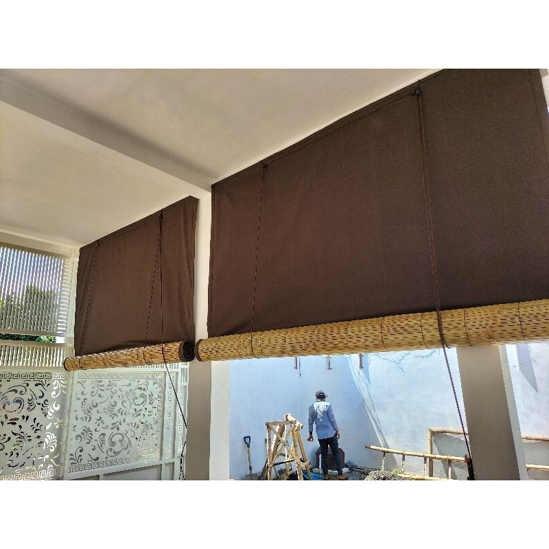 tirai bambu waterproof 3m x 3m | tirai bambu lapis kain | krey bambu lapisan kain | tirai krey bambu