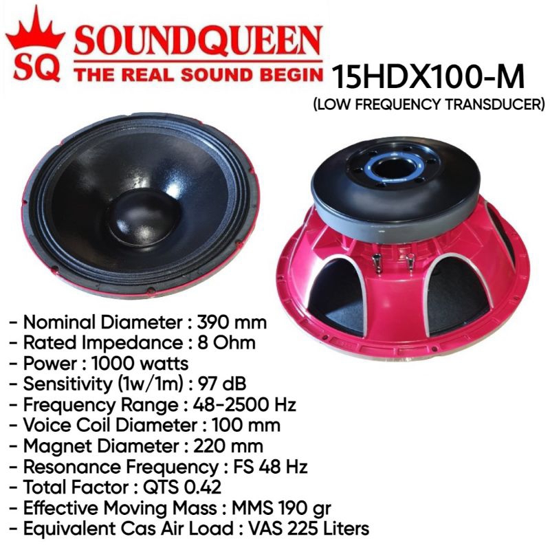 speaker komponen soundqueen 15" 15HDX100-M