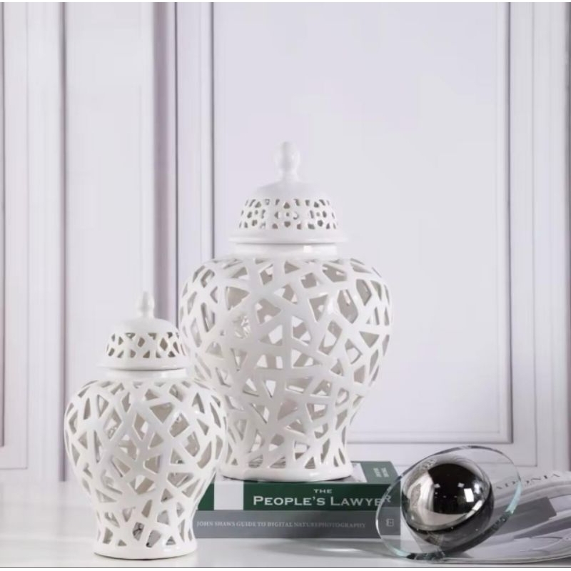 Guci Keramik Putih Set Vas Torchin Kerawang White Ginger Vase Guci Besar Putih Vas Jumbo Vas Mewah V