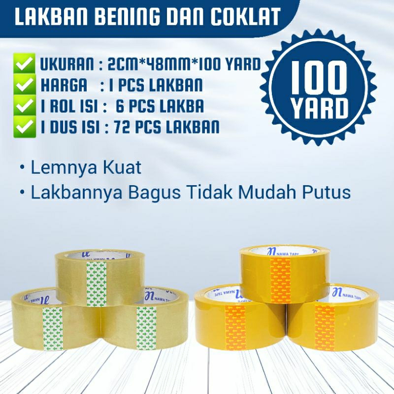 

Lakban Nawa Tape Coklat dan bening 100 Yard