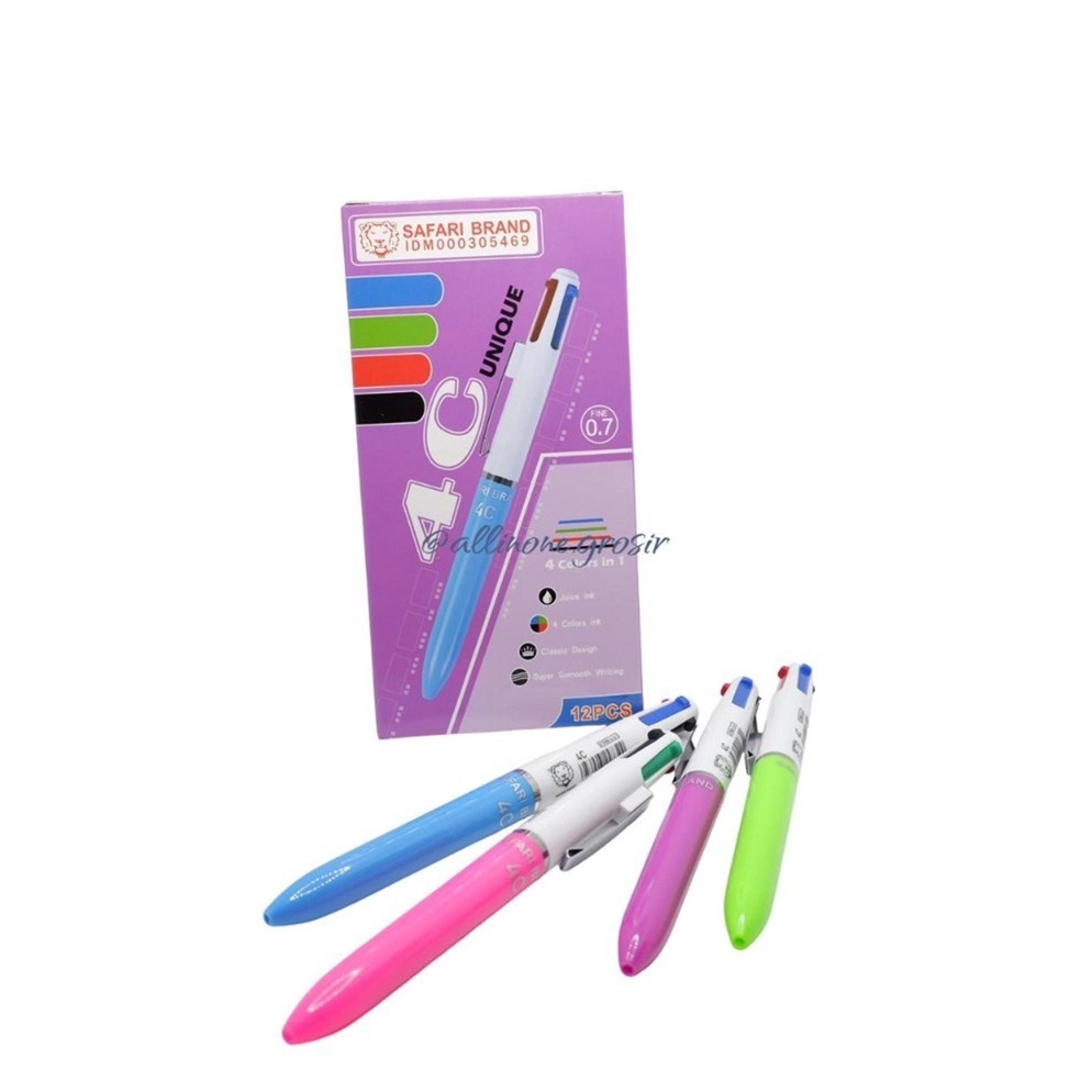 

12pcs Ballpoint Pen Pulpen 4 warna Dalam Satu Pulpen Safari 4C Multifunction Ballpoint 1 Pack 12 pcs KODE C5D5