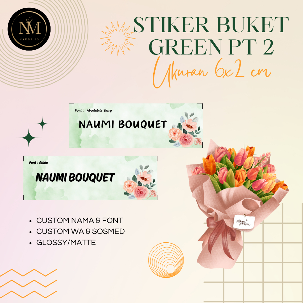 

[ GREEN SERIES, Part 2 ] STIKER BUKET/STICKER BOUQUET/STIKER LABEL BUKET MURAH Ukuran 6x2 CM