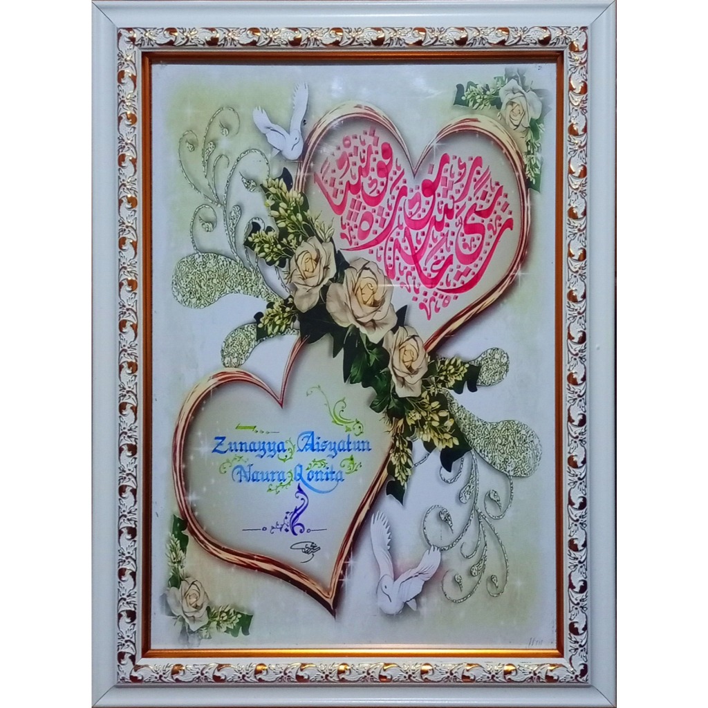 KALIGRAFI NAMA Bentuk LOVE SATU NAMA cocok untuk kado BAYI Pengingat tanggal lahir Pajangan Dinding