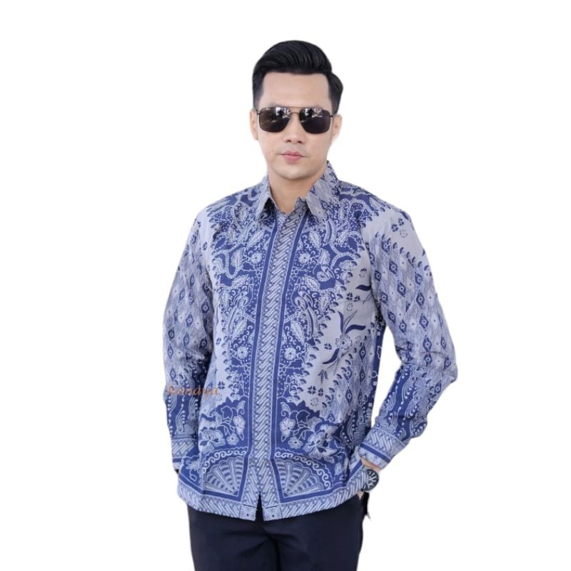 BATIK PRIA ABU-ABU GREY KEMEJA LENGAN PANJANG COWOK BATIK PRIA BATIK MODERN ATASAN BATIK BAJU BATIK 