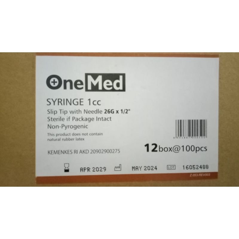 Syringe/Spuit 1,3,5,10 cc onemed/box