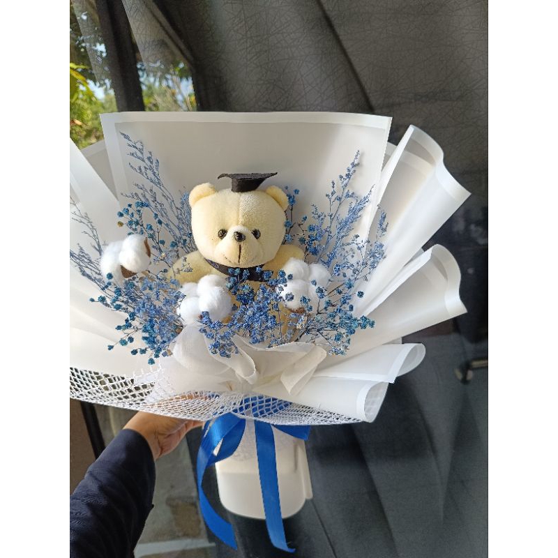 buket bunga boneka wisuda Surabaya babys breath bunga kapas artificial