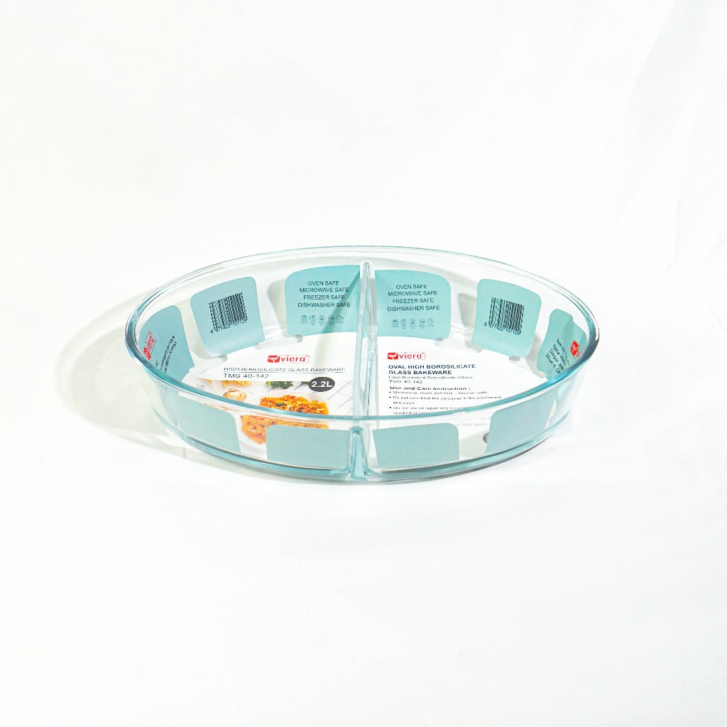 Oval Glass Bakeware Divider Loyang Kaca Tray Baking Storage Piring Saji Bulat 2.2 L