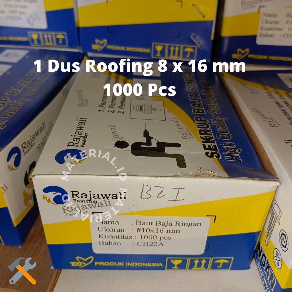 1 Dus 1000 Pcs Buah Baut Skrup Baja Ringan 8 x 16 mm Roofing Ruping roping Kanal C Canal