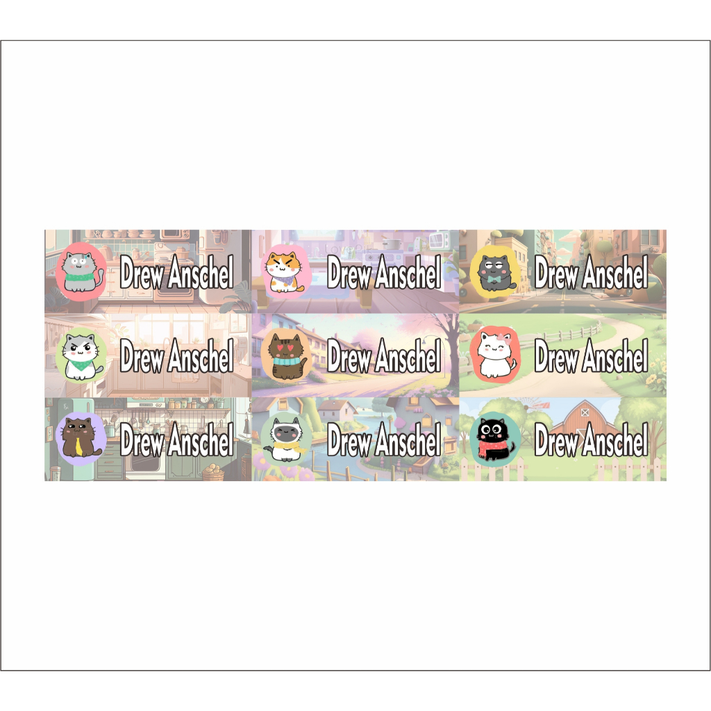 

stiker label nama water proof tahan air vinyl size 4,5x1,7cm kucing imut