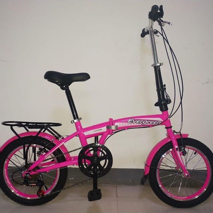 Sepeda lipat 16 inch evergreen rem v break velg alloy operan gigi 7 speed anak remaja ada boncengan 