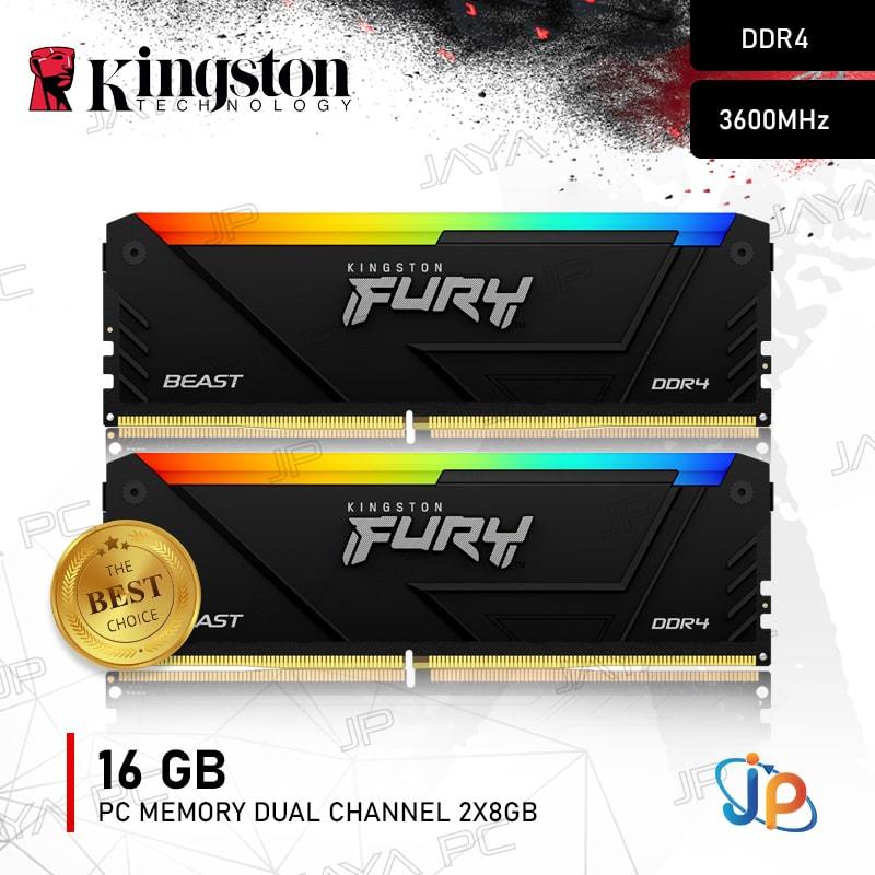 Memory Kingston Fury Beast RGB PC28800 3600Mhz DDR4 16GB - 2x8GB Ram