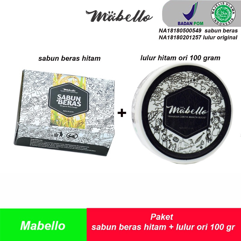 Mabello paket sabun beras hitam+lulur hitam original 100 gr bedda lotong mabelo beda lotong beda lon