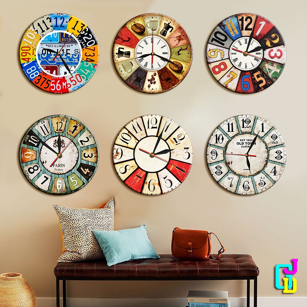 Jam Dinding Bulat Vintage / Jam Dinding Vintage Rolet / Jam Dinding Kayu / Jam Dinding Bulat