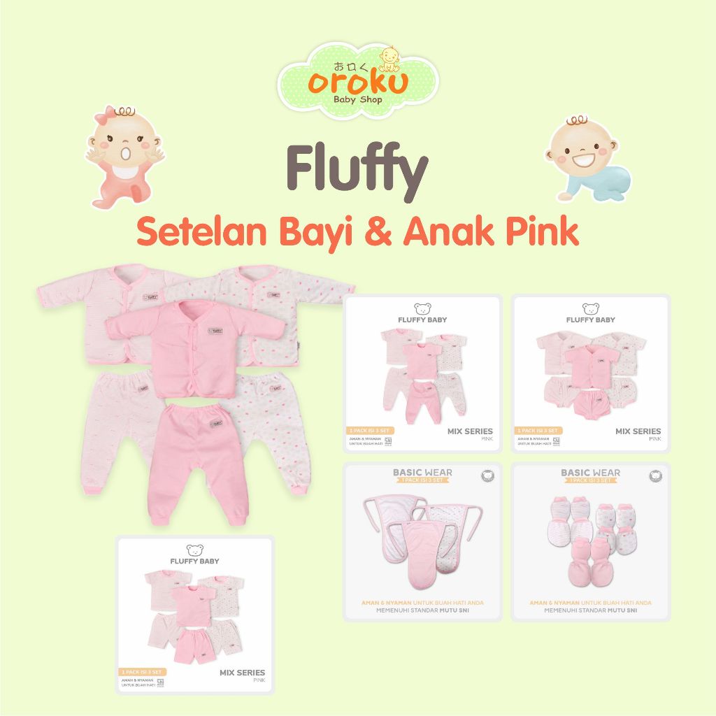 FLUFFY SETELAN BAJU BAYI DAN ANAK SERIES PINK / BAJU BAYI DAN ANAK PEREMPUAN